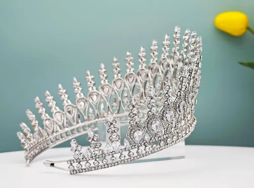 Vista 9 de Tiaras altas de boda para novia, coronas grandes de reina con circonita cúbica 5A, diadema de princesa con circonita cúbica para novia, corona