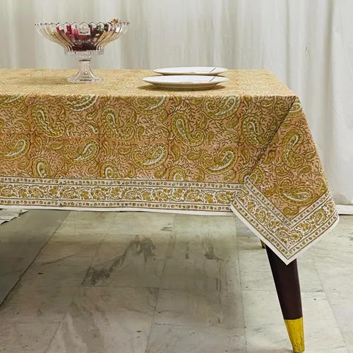 Vista 298 de Ridhi Mantel cuadrado con estampado de bloques de mano de caléndula ámbar