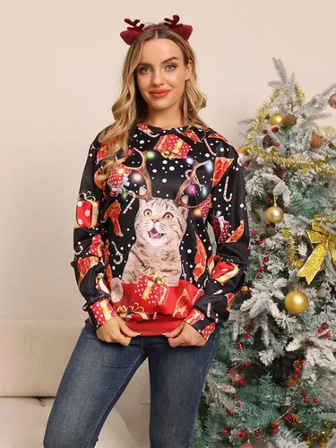 Vista 5 de Uideazone - Sudadera de manga larga para hombre y mujer, diseño de Navidad divertido y feísimo, con estampado gráfico digital en 3D