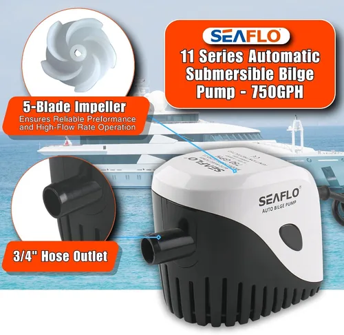 Vista 6 de Seaflo, bomba de agua autosumergible automática para barco de sentina de 12 V 750 ghp con interruptor sumergible