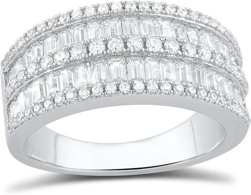 Vista 3 de Anillo de plata de ley con diamantes de imitación de talla baguette (tamaño 4-10)