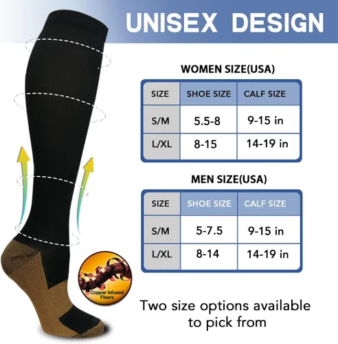 Vista 5 de Calcetines de compresión graduada, de cobre, para mejorar la circulación en hombres y mujeres, 8 pares de 15-20 mmHg, para correr, atletismo