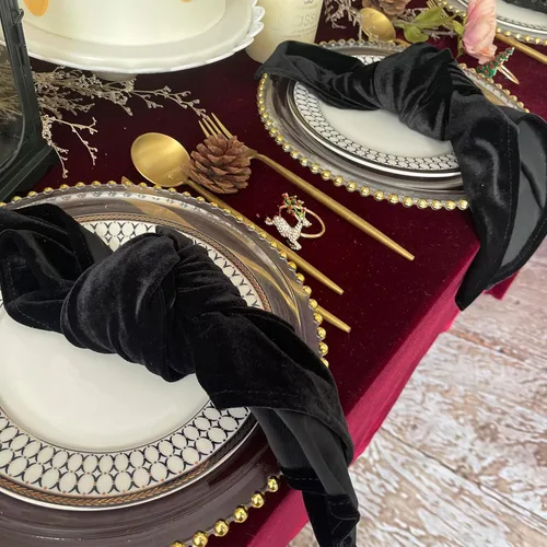 Vista 4 de Servilletas de terciopelo, 20 x 20 pulgadas, servilletas de cena suaves, servilletas de boda, servilletas de mesa adecuadas para bodas, fiestas