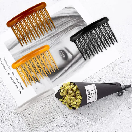 Vista 4 de ELANE 24 piezas de clip lateral de plástico para el cabello con dientes para el cabello, accesorios para el cabello, peine de velo de boda