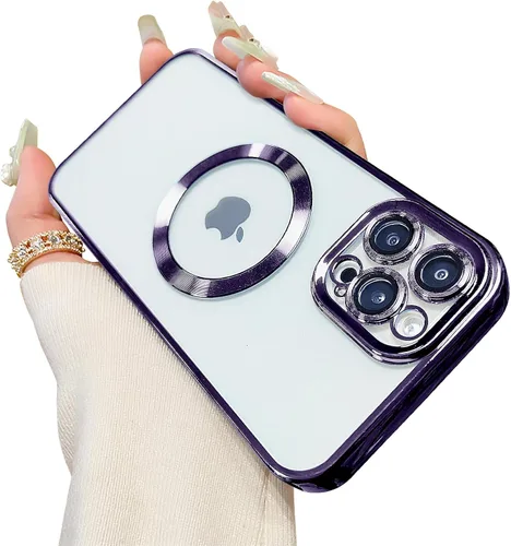 Vista 35 de Funda magnética transparente compatible con iPhone 11, lujosa funda MagSafe transparente a prueba de golpes con protector completo de lente