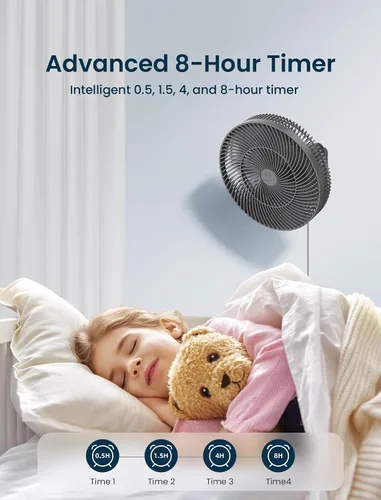Vista 3 de Ventilador oscilante de montaje en pared de 12 pulgadas con control remoto y temporizador, ventilador silencioso de 4 velocidades