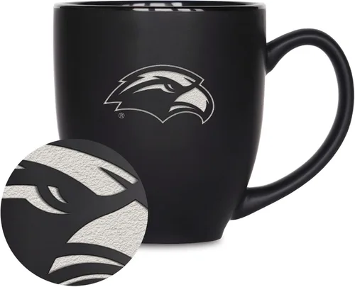 Vista 213 de Rico Industries - Taza de cerámica mate negra con grabado láser estándar de 15oz para NCAA (escuelas T & U) - Para bebidas calientes o frías
