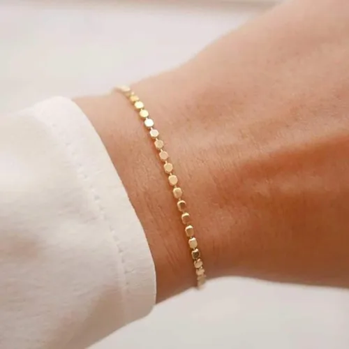 Vista 2 de Kyerlyn Pulsera enchapada en oro de 14 quilates hecha a mano con puntos delicados pulseras finas para uso diario para mujeres y hombres tamaño 65