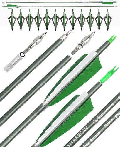 Vista 9 de Flechas de carbono de 31 pulgadas, flechas de caza de tiro con arco, 500 espina dorsal con plumas, flechas de práctica para tiro con arco compuesto