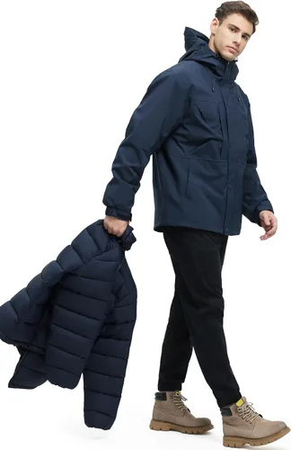 Vista 5 de Abrigos de invierno 3 en 1 para hombre, chaqueta de esquí resistente al agua, acolchada, con bolsillos múltiples, chaqueta cortavientos de algodón