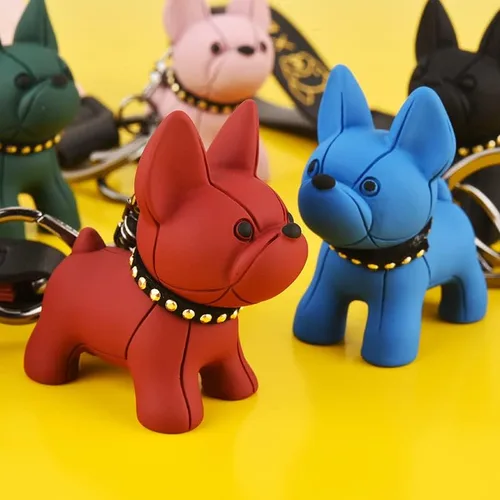 Vista 4 de Llavero Kawaii de Bulldog para mujeres y hombres, lindo llavero de bulldog francés para mochila