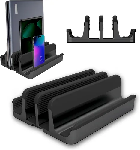 Vista 10 de Elestoria Soporte vertical para laptop con 5 ranuras, soporte vertical de aluminio para computadora de escritorio, compatible con MacBook Pro/Air
