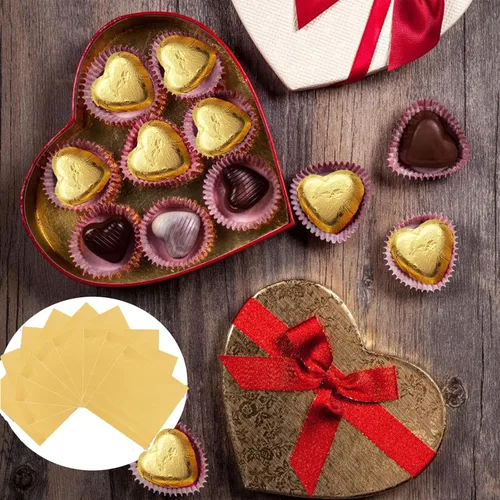 Vista 5 de 100 envoltorios de papel de aluminio para dulces, 4 x 4 pulgadas, cuadrados de papel de aluminio para dulces, chocolate, pasteles (dorado)