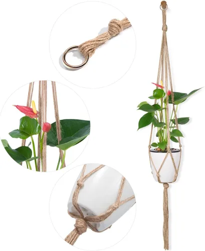 Vista 3 de Soportes colgantes de macramé para plantas, 6 unidades, 3 tamaños