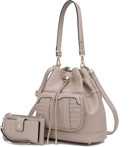 Vista 24 de MKF Collection Bolso bandolera para mujer, bolso de hombro con cordón, bolso de mano de moda con cartera de muñeca
