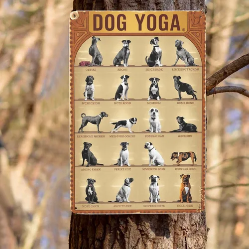 Vista 8 de Whimsical Dog Yoga Cartel de lata de 8 x 12 pulgadas divertido arte de pared de metal para spa de mascotas, estudio de yoga y decoración bohemia