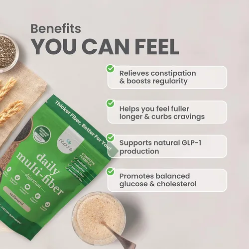 Vista 4 de nbpure Mezcla diaria de fibra en polvo para la salud digestiva, apoyo del colesterol, control saludable del peso, con fibra prebiótica, insoluble