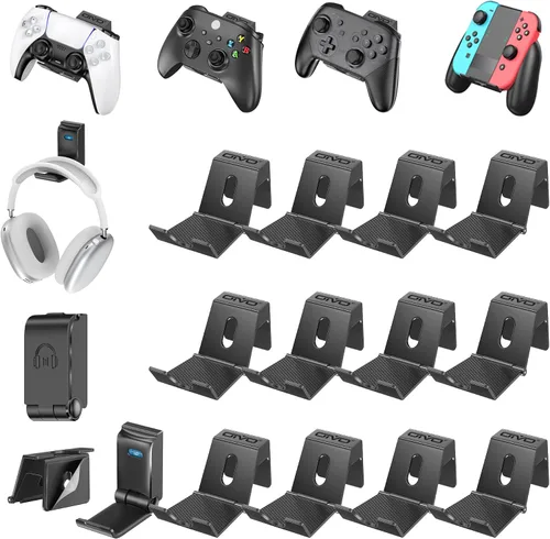 Vista 8 de OIVO Soporte de pared para controlador y auriculares, soporte plegable para auriculares, soporte para controlador de juegos, organizador