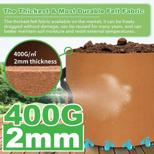 Vista 2 de HAOWIN Paquete de 7 bolsas de cultivo coloridas de 14.11 oz más gruesas, macetas de tela de 10 galones, 7 galones, 5 galones, 3 galones, paquete