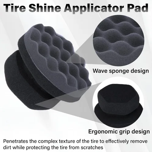 Vista 3 de 2 piezas de almohadillas aplicadoras de brillo para neumáticos, aplicador de apósito para neumáticos con agarre hexagonal, esponja de espuma