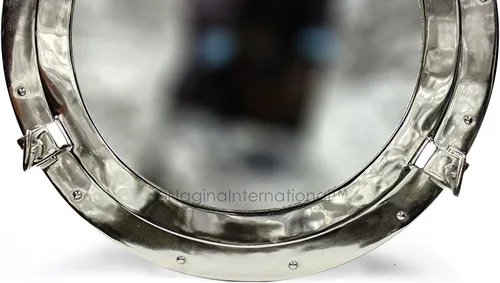 Vista 3 de Nagina International Espejo grande y hermoso de metal plateado Espejo colgante de pared de aluminio de níquel Decoración antigua de pirata