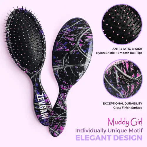 Vista 5 de ZEVGANI MuddyGirl - Cepillo desenredante de cerdas ultrasuaves para mujeres y niños, cepillo desenredante para cabello grueso, rizado, fino, largo