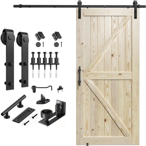 Vista 9 de SMARTSTANDARD Puerta corredera de granero de 24 x 84 pulgadas con kit de herrajes para puerta de granero de 4 pies incluido, puerta de madera maciza