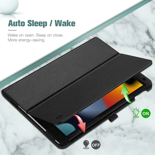 Vista 3 de Fintie Funda tipo folio para iPad de 9ª, 8ª y 7ª generación (2021/2020/2019) de 10.2 pulgadas, protección en las esquinas, cubierta trasera de cuero