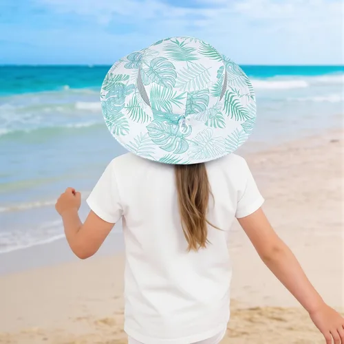 Vista 3 de Sombrero de sol para niñas de 2 a 8 años de malla con protección UV, sombrero de playa plegable para niñas de 2 a 8 años