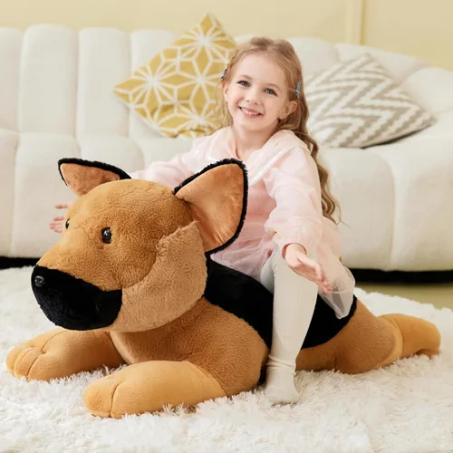 Vista 4 de IKASA Juguete de peluche de perro pastor alemán gigante, juguetes suaves grandes y grandes, 30 pulgadas, lindo peluche mullido de gran