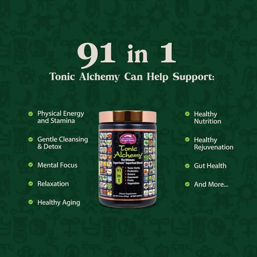 Vista 3 de Dragon Herbs Tonic Alchemy Superfood Greens Powder - Paquete de una sola porción - 91 ingredientes: hierbas tónicas, ashwagandha, champiñones