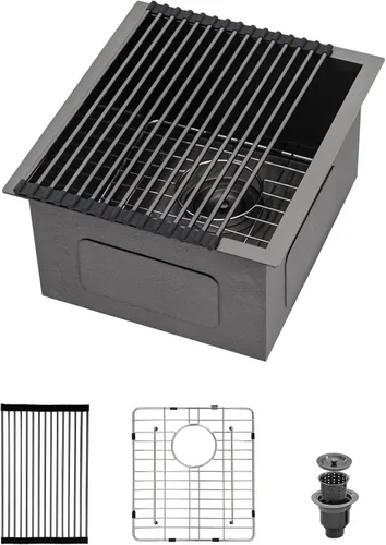 Vista 27 de Logmey - Fregadero de barra de acero inoxidable de 13 pulgadas, fregadero de cocina empotrado para barra de calibre 16, cuenco individual de 9
