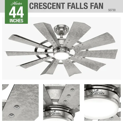 Vista 2 de Hunter Fan Company 50730 Crescent Falls Ventilador de techo, 44, galvanizado