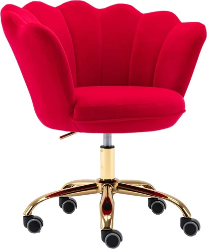 Vista 12 de Cómoda silla de trabajo para oficina en casa con ruedas, bonita y moderna tapizada de terciopelo con respaldo de concha, silla de escritorio Negro