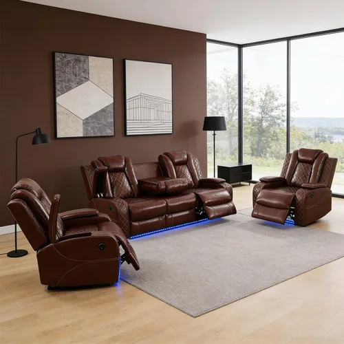 Vista 26 de Sofá reclinable individual eléctrico para muebles de sala de estar, silla reclinable de cuero con luces LED, puertos USB, almacenamiento oculto
