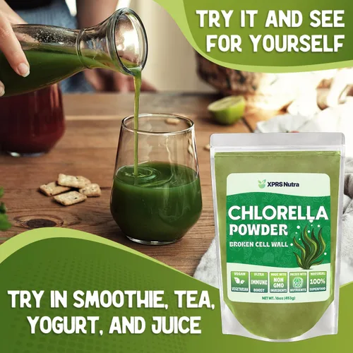 Vista 6 de XPRS Nutra Chlorella Powder - Polvo de clorofila de pared celular rota para inmunidad - Chlorella vegana amigable para proteínas completas (16 onzas)