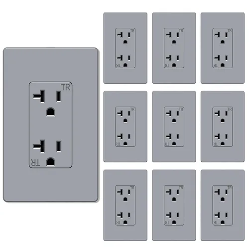 Vista 9 de Salida de receptáculo decorador, placa de pared sin tornillos incluida, salida de pared resistente a manipulaciones de 15 amperios y 125 V, 2 polos