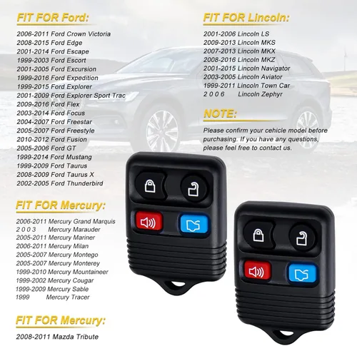 Vista 11 de Recambio de control remoto para entrada sin llave, compatible con Escape, Focus, Fusion, Mustang, Taurus, Explorer, Lincoln, Mercury Llavero