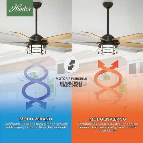Vista 4 de Hunter Key Biscayne - Ventilador de techo, para interiores y exteriores, con luz LED y control para cadena de tracción