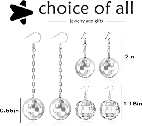 Vista 7 de Aretes de bola de discoteca para mujer, aretes de bola de discoteca rosa, aretes de bola de espejo, sombrero de vaquero occidental, aretes de bola