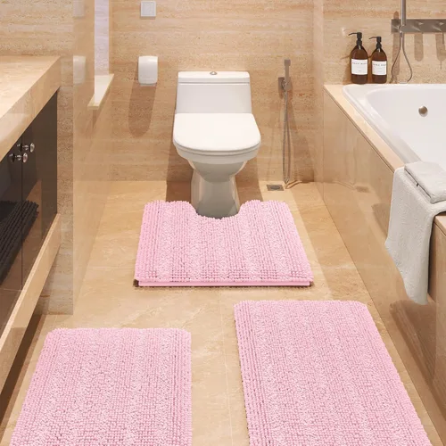 Vista 53 de ACCUMTEK - Juego de alfombras de baño a rayas beige de 3 piezas, ultrasuaves, antideslizantes de chenilla, alfombras de baño mullidas y absorbentes