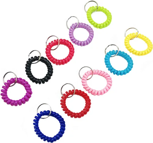 Vista 6 de 30 llaveros elásticos en espiral para muñeca, pulsera para deportes al aire libre, multicolor