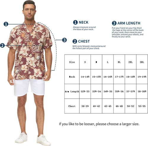 Vista 7 de MCEDAR Hawaiian Shirt for Men Regular Fit Short Sleeve Button Down Summer Beach Tropical Aloha Shirts S-3XL