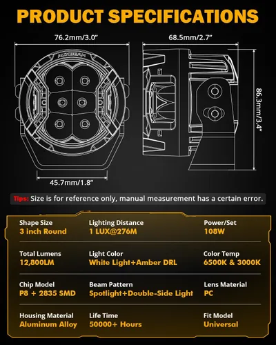 Vista 4 de Auxbeam V-Ultra Series - Luces LED de 3 pulgadas, luz de conducción Hyper Spot de 108 W 3.0 in (blanco)