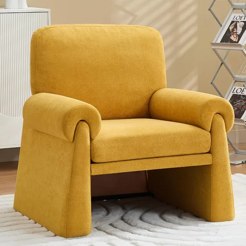 Vista 8 de Silla decorativa de gran tamaño, cómodas sillas de sala de estar, sofá individual con cojín grueso y reposabrazos, sillón tapizado para sala de Beige