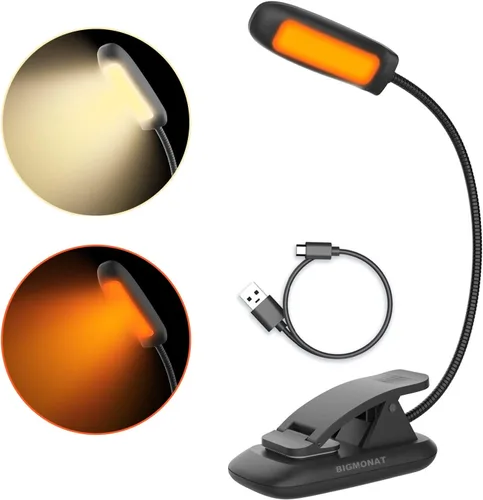 Vista 9 de BIGMONAT Luz recargable de lectura de libros, cuello flexible portátil, brillo ajustable con lectura de cuidado de los ojos, LED cálidos y blancos