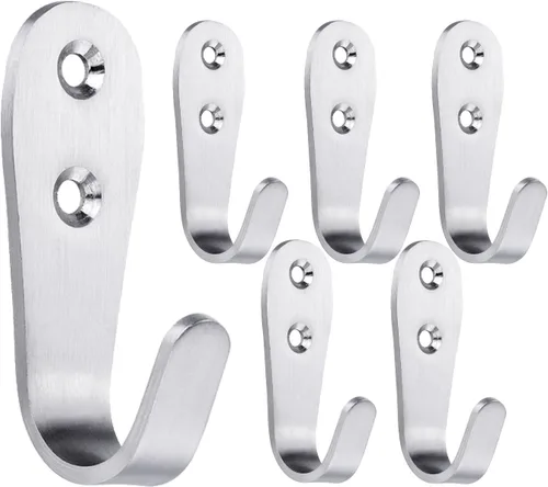 Vista 7 de Ganchos para colgar abrigos de pared, paquete de 6 perchas negras para chaquetas, de acero inoxidable, gancho de una sola puerta, resistente, gancho
