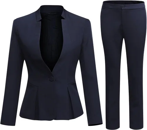 Vista 8 de YUNCLOS Conjunto de chaqueta y pantalones de 1 botón para mujer
