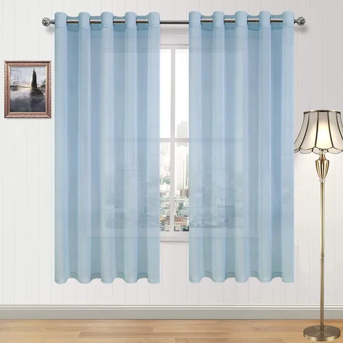 Vista 194 de DWCN Cortinas traslúcidas color verde frijol para sala de estar y dormitorio - Cortinas voile con aspecto de lino sintético con ojales en la parte