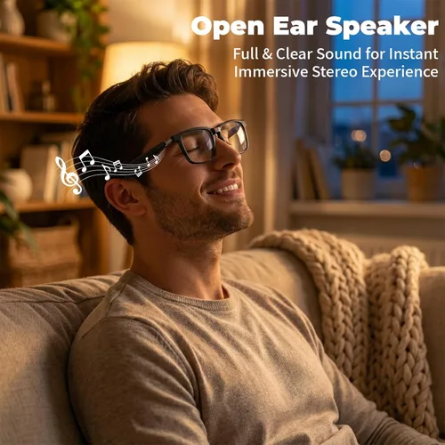 Vista 4 de Lentes inteligentes con altavoces Bluetooth, gafas de audio de oído abierto con clip magnético polarizado, bloqueo de luz azul, IPX56 impermeable